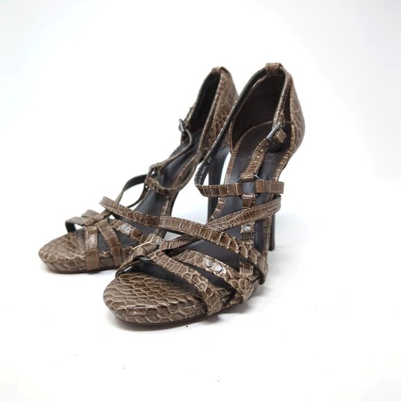 Tory Burch High Heels 6 Brown Strappy Open Toe Croc Embossed Leather - Picture 5 of 10